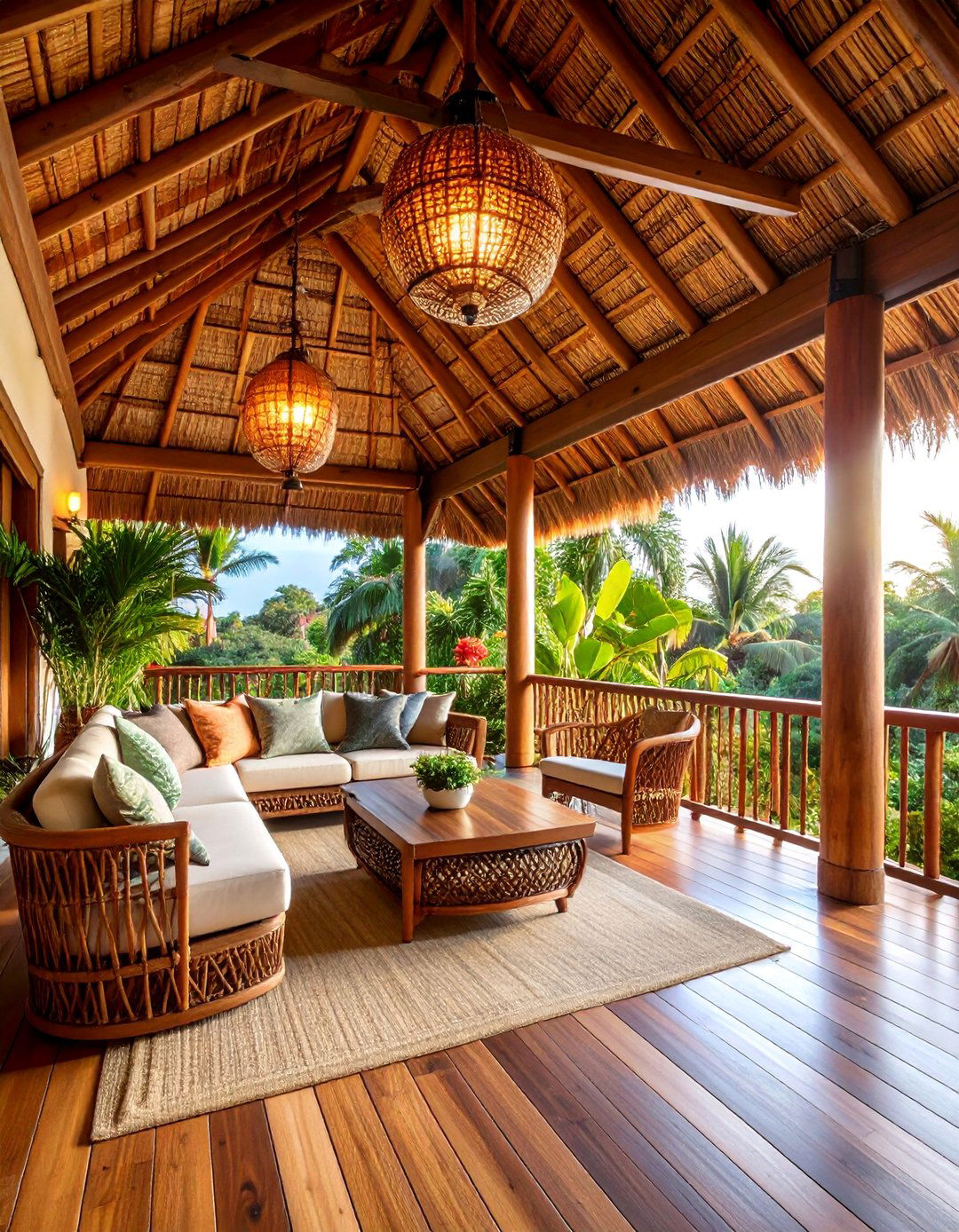 Tropical Open Gable Porch with Palm and Bamboo Materials - 25 Open Gable Porch Ideas