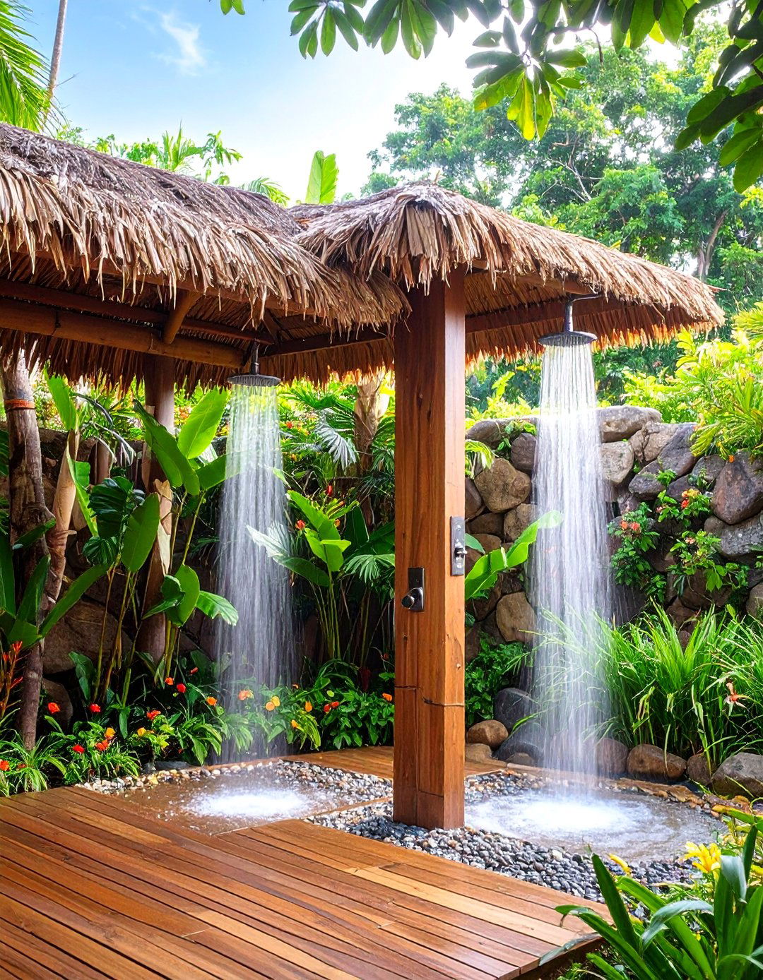 Tropical Outdoor Double Shower Oasis - 25 Double Shower Ideas