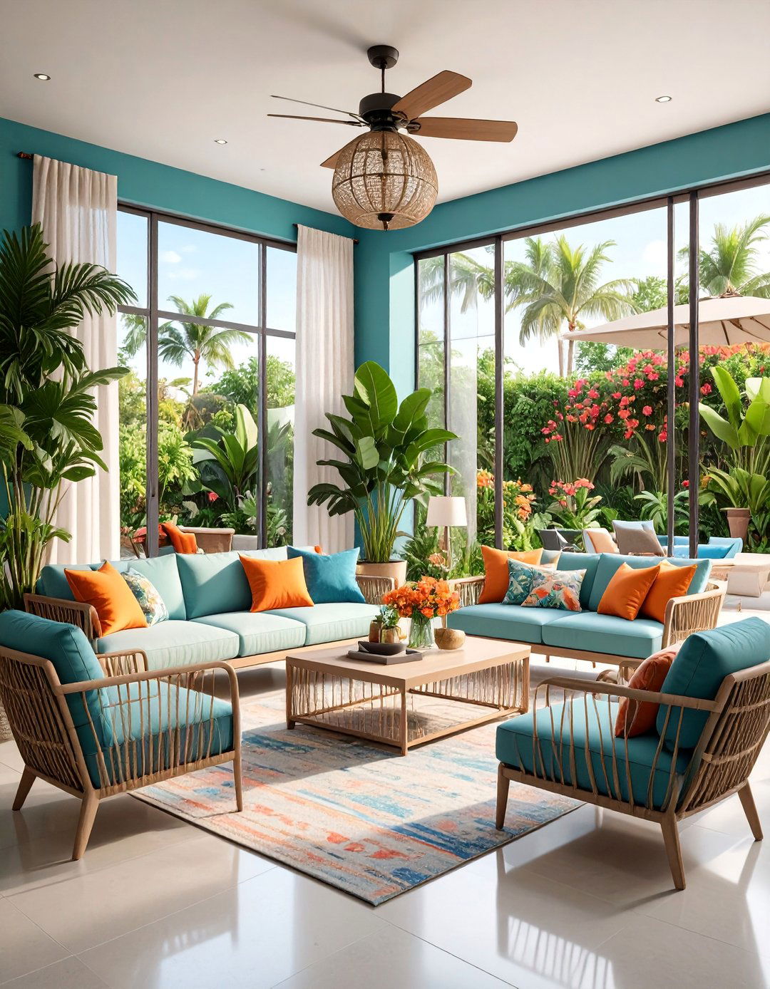 Tropical Outdoor Indoor Living Room with Seamless Transitions - 25 Tropical Living Room Ideas