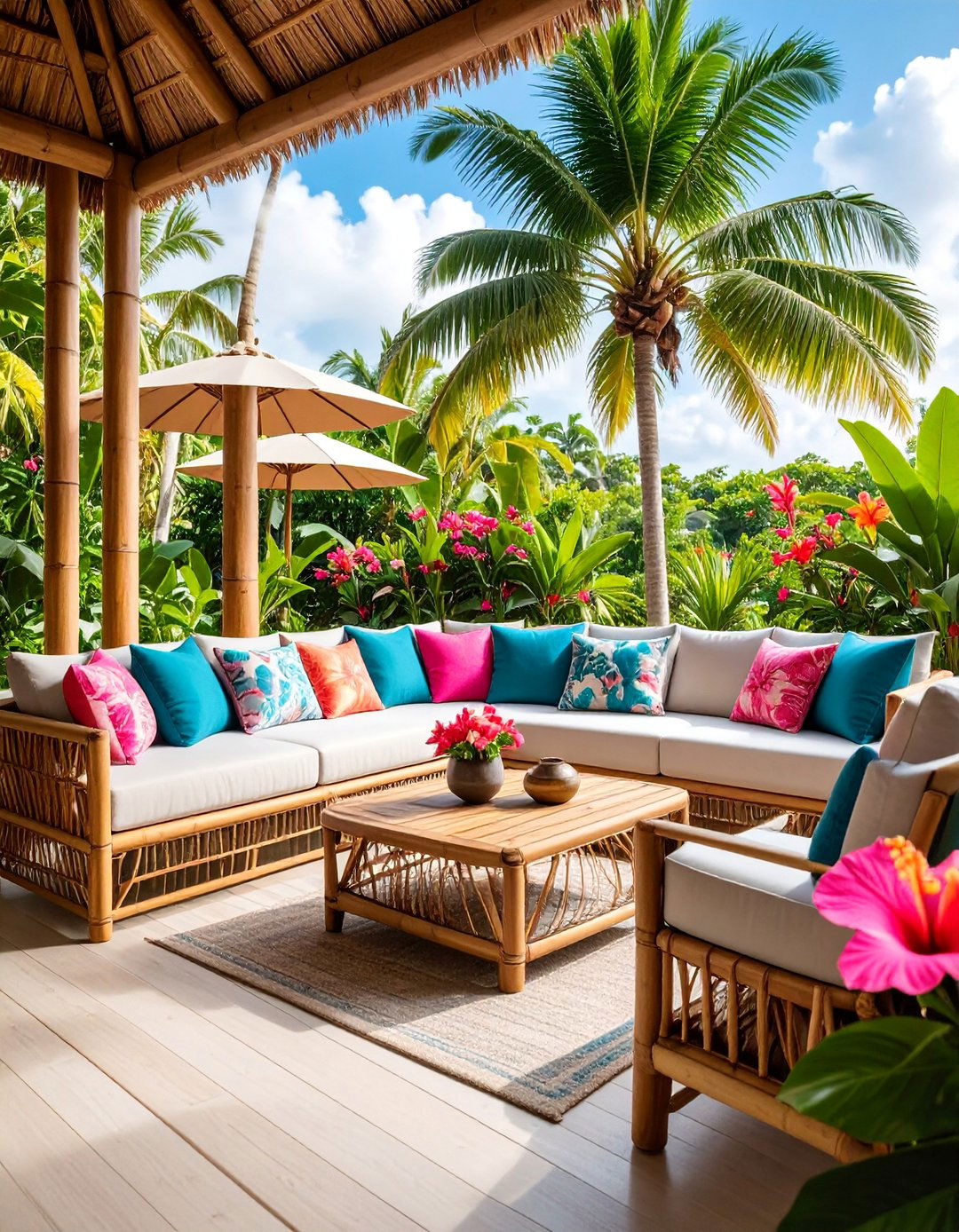 Tropical Outdoor Living Room with Bamboo Furniture - 25 Outdoor Living Room Ideas