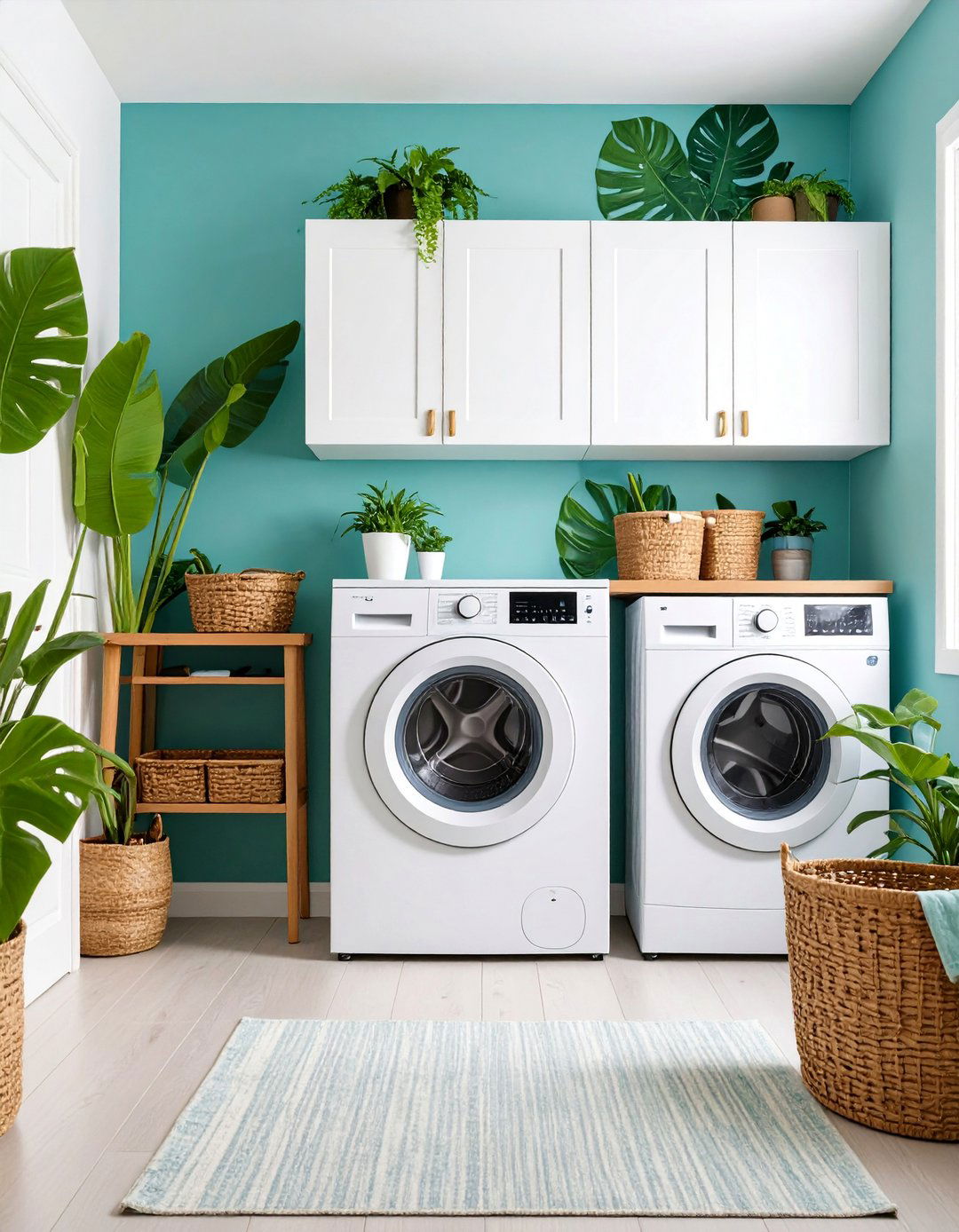 Tropical Palm Leaf Laundry Room Design - 25 Laundry Room Wallpaper Ideas