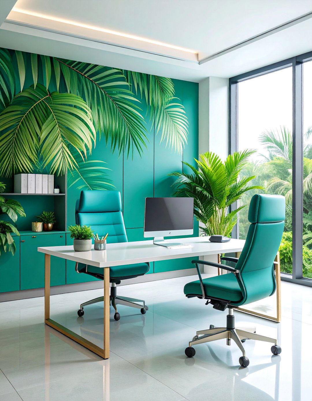 Tropical Palm Leaf Paradise Office Design - 25 Office Wallpaper Ideas