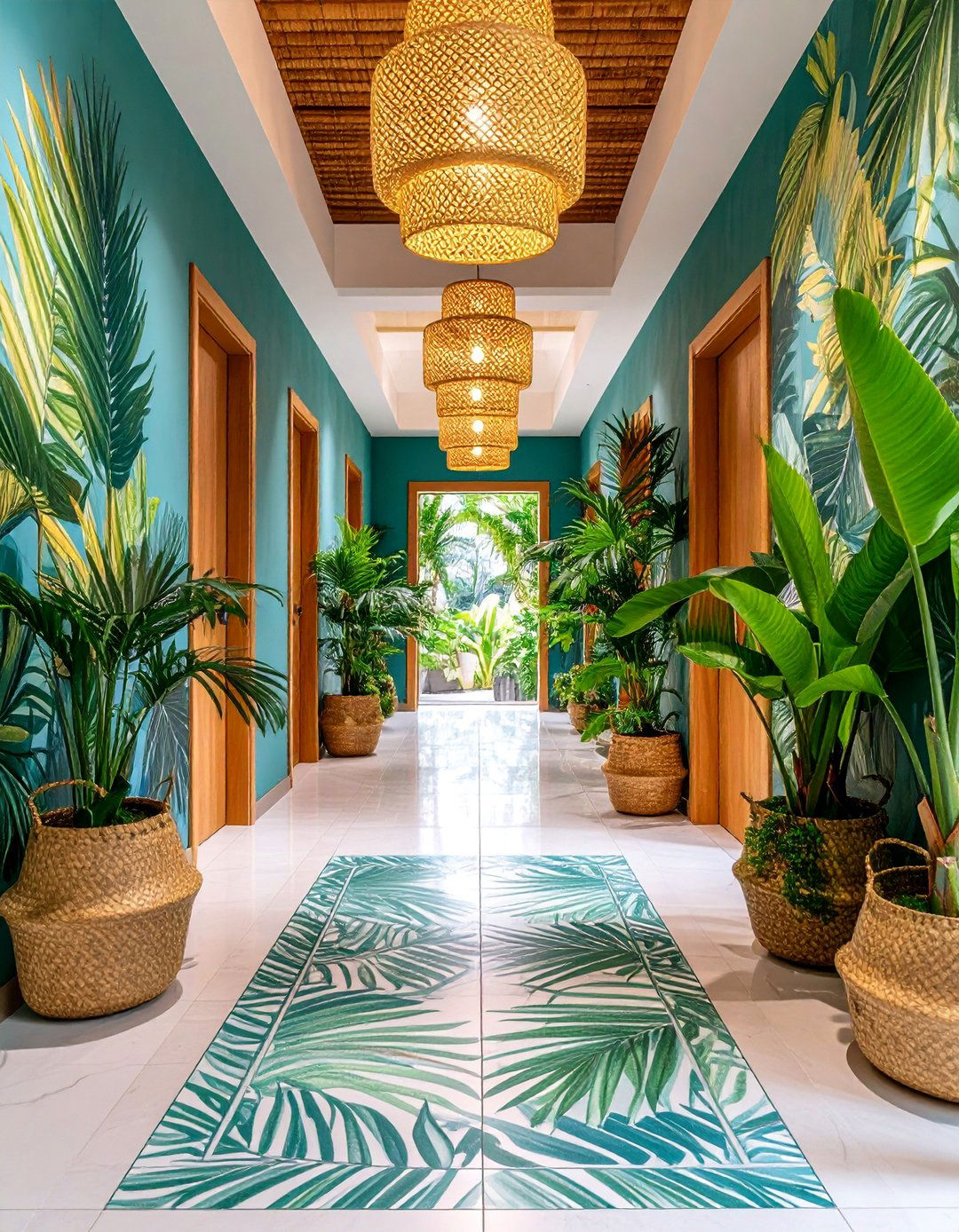 Tropical Palm Print Hallway Wallpaper with Jungle Paradise Themes - 25 Hallway Wallpaper Ideas