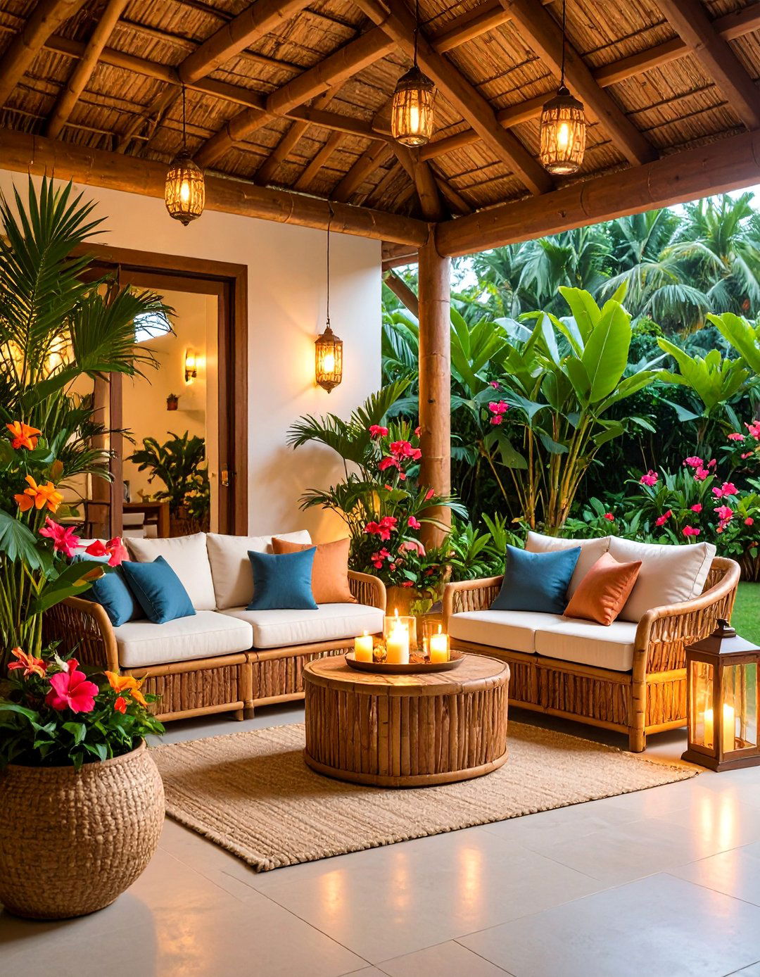 Tropical Paradise Back Porch with Bamboo Elements - 25 Back Porch Ideas