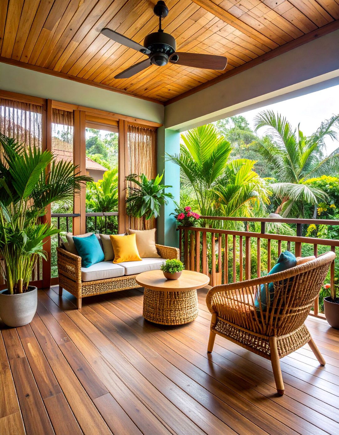 Tropical Paradise Balcony with Bamboo Features - 25 Balcony Over Garage Ideas