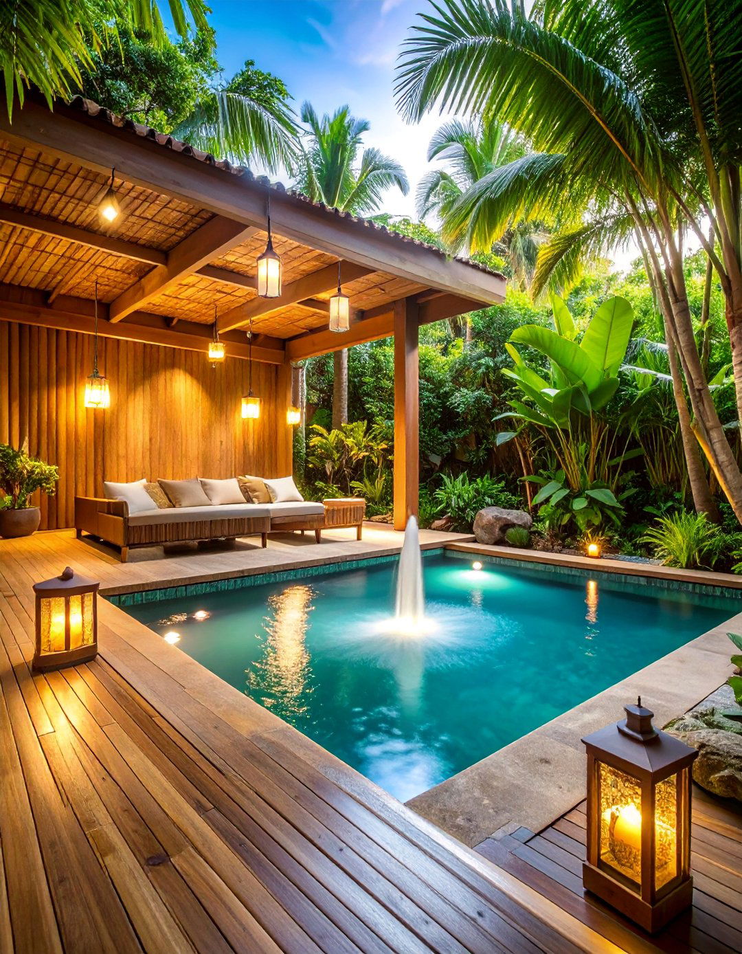 Tropical Paradise Bamboo Lounge - 25 Sunken Patio Ideas