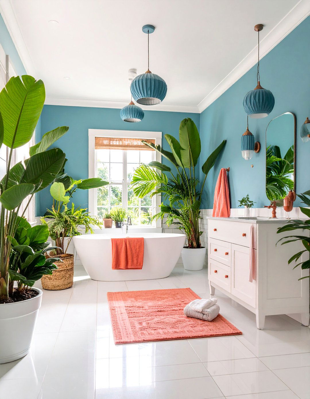Tropical Paradise Bathroom with Turquoise and Coral Accents - 25 Colorful Bathroom Ideas