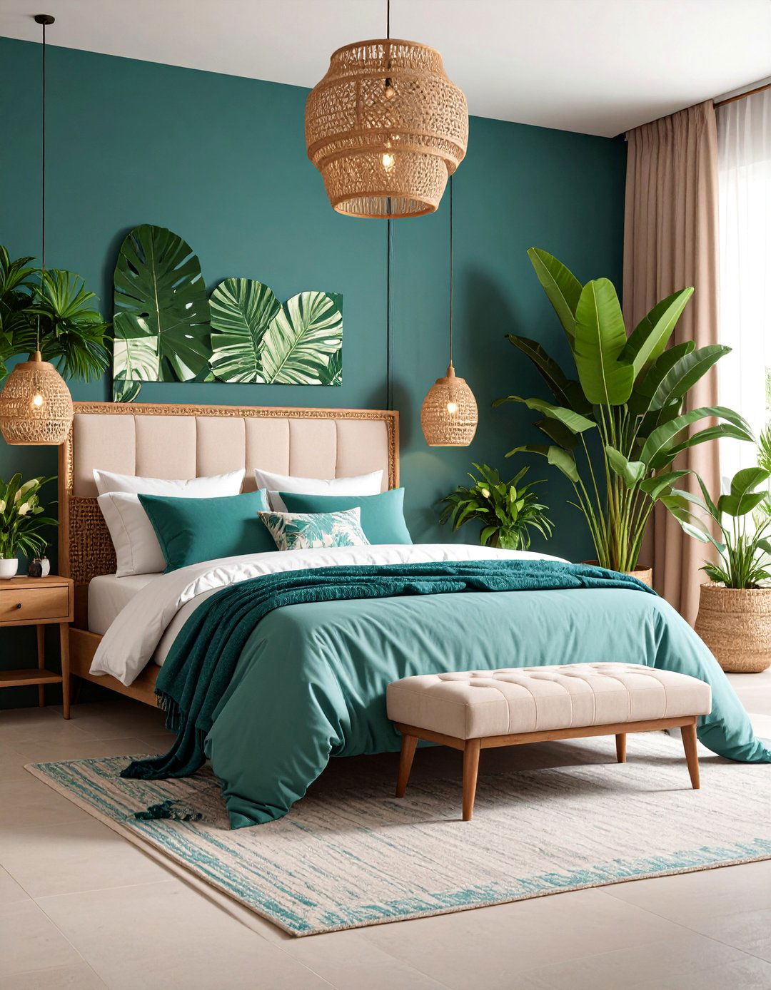 Tropical Paradise Bedroom with Bold Botanicals - 25 Colorful Bedroom Ideas