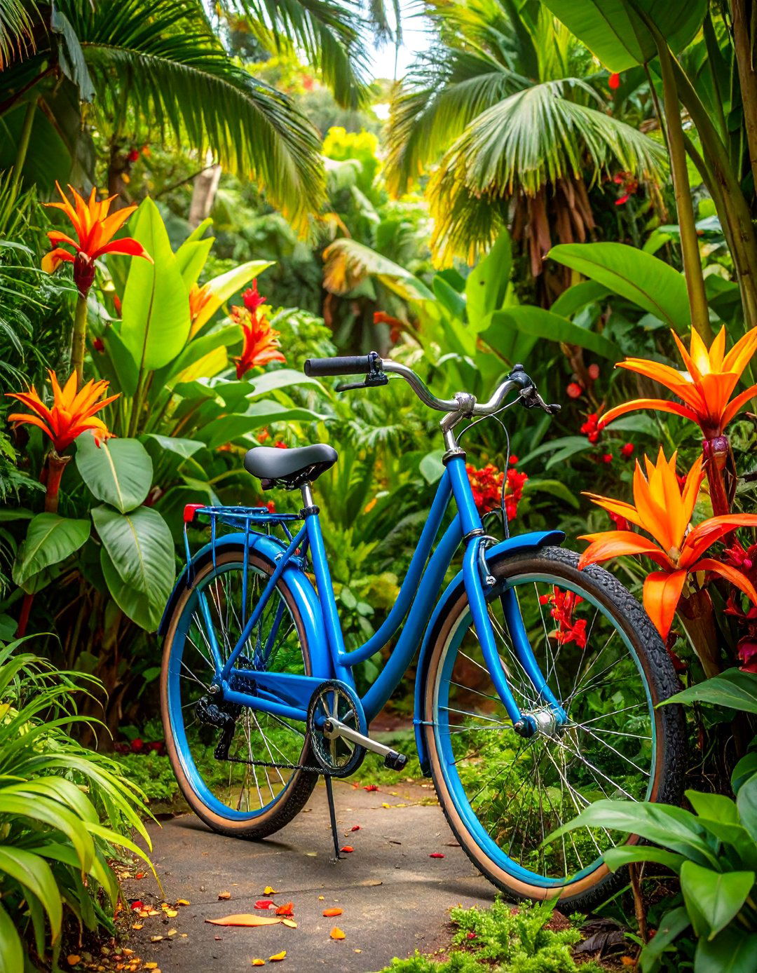 Tropical Paradise Bicycle Garden - 25 Old Bicycle Garden Ideas