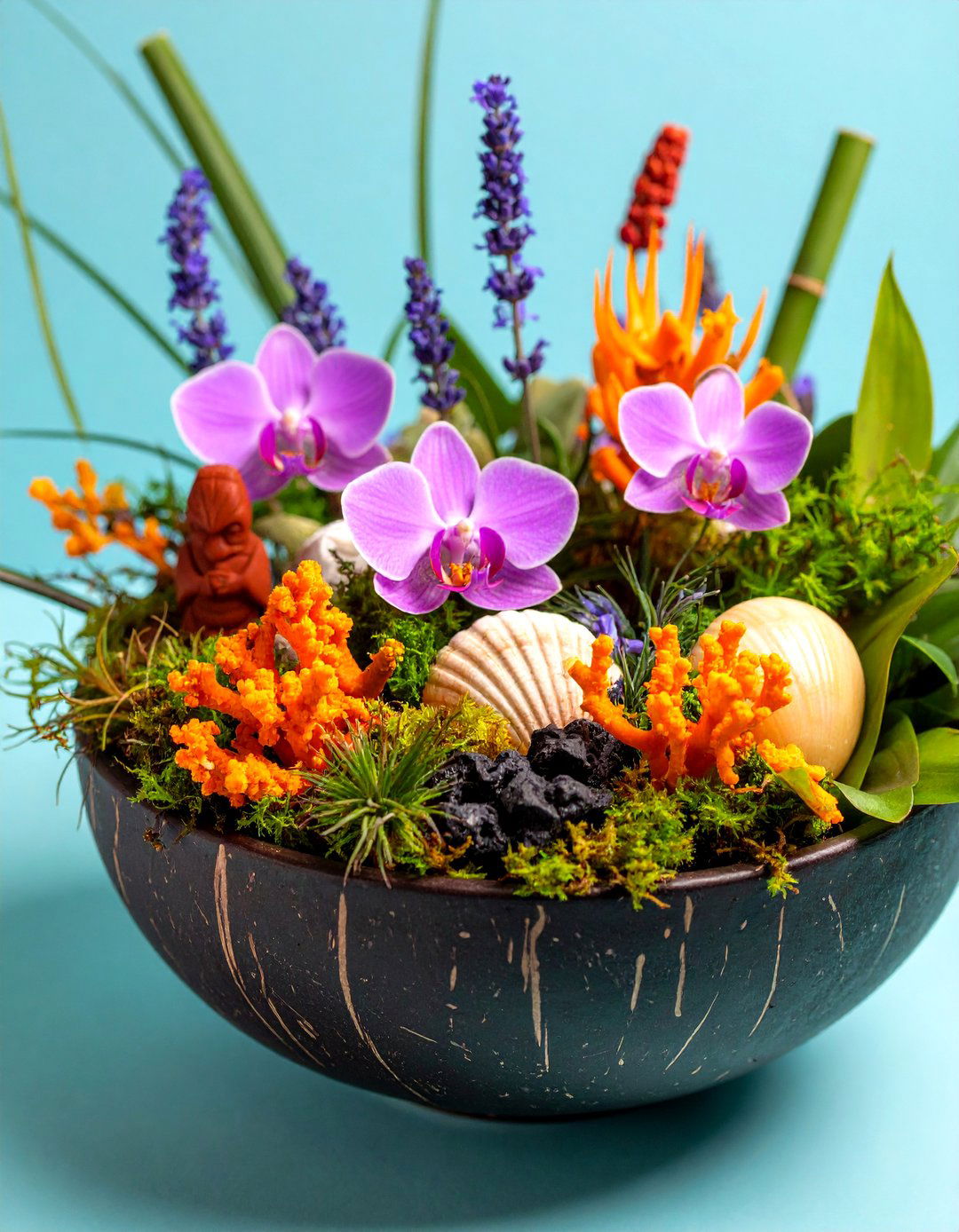 Tropical Paradise Bowl with Exotic Plants and Elements - 25 Dough Bowl Decor Ideas