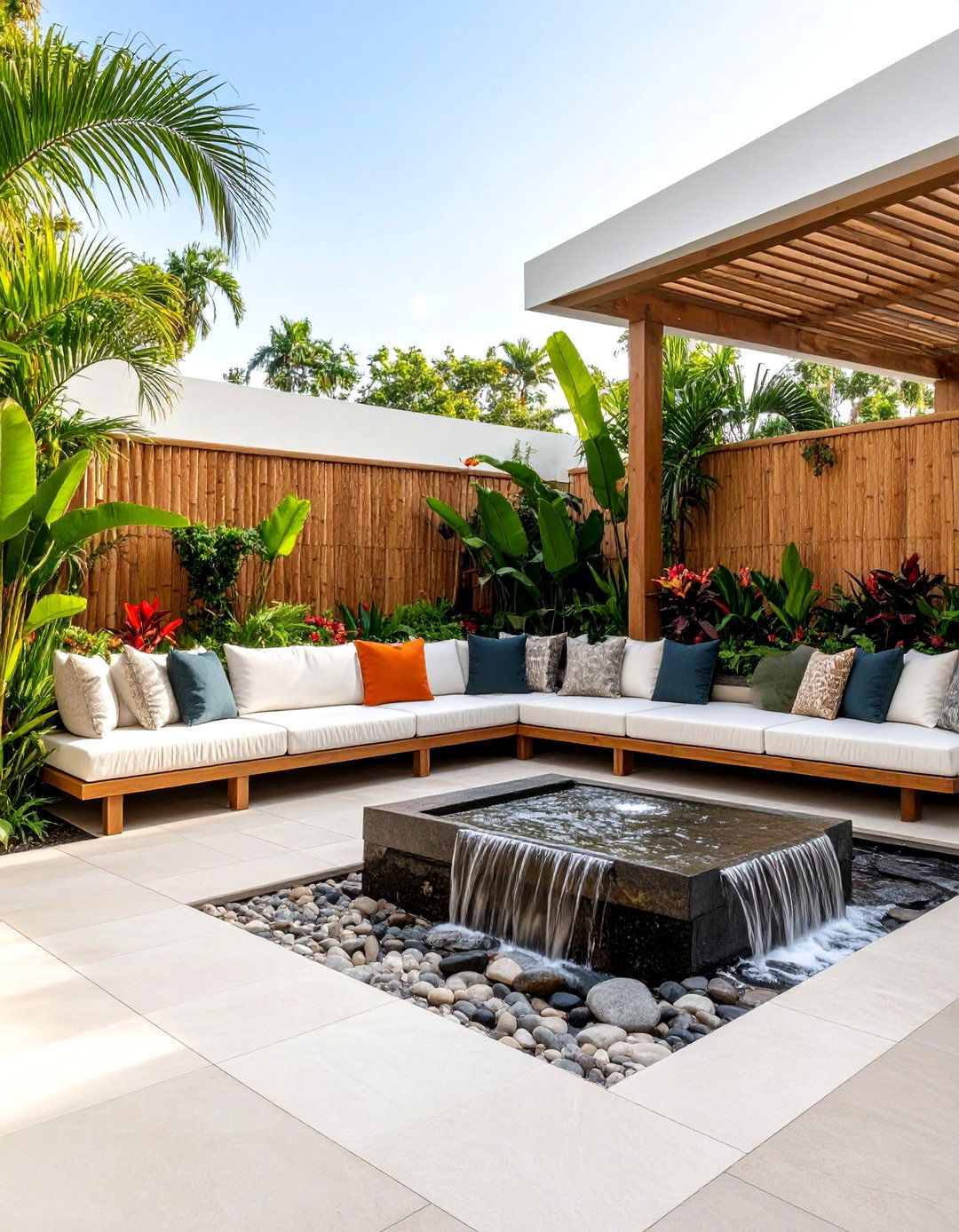 Tropical Paradise Corner with Water Feature - 25 Corner Garden Ideas