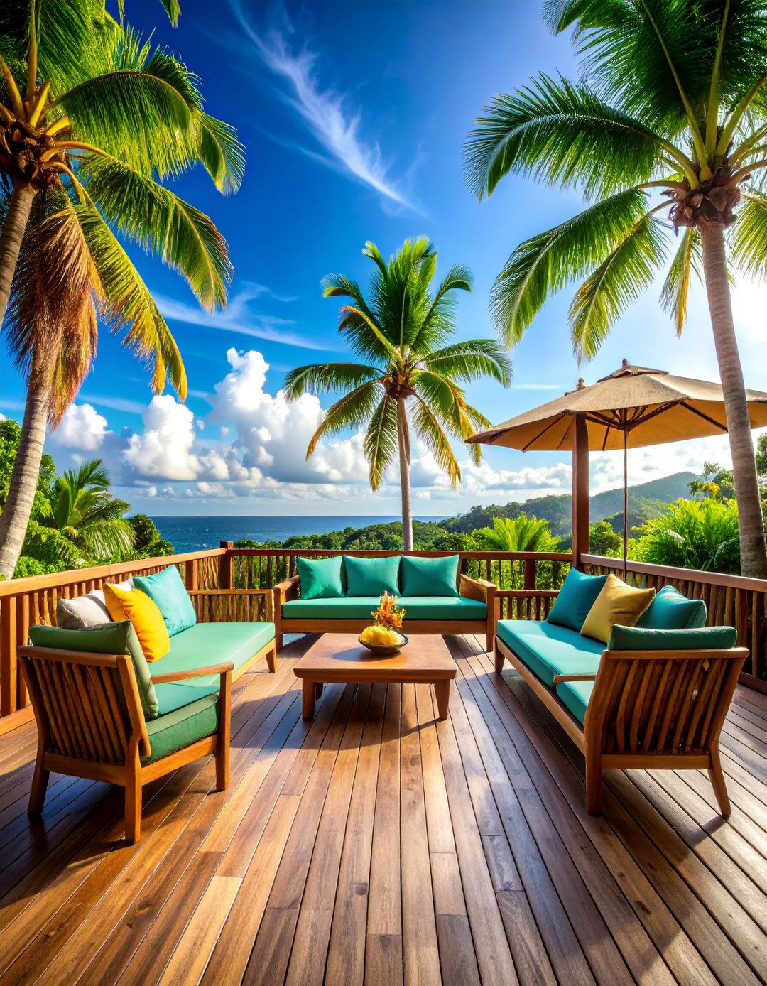 Tropical Paradise Deck with Palm Trees and Bamboo Screens - 25 Deck Decorating Ideas With Plant