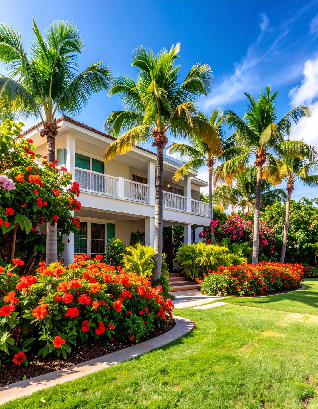 Tropical Paradise Front Yard with Palm Trees - 25 Front Yard Landscaping Ideas