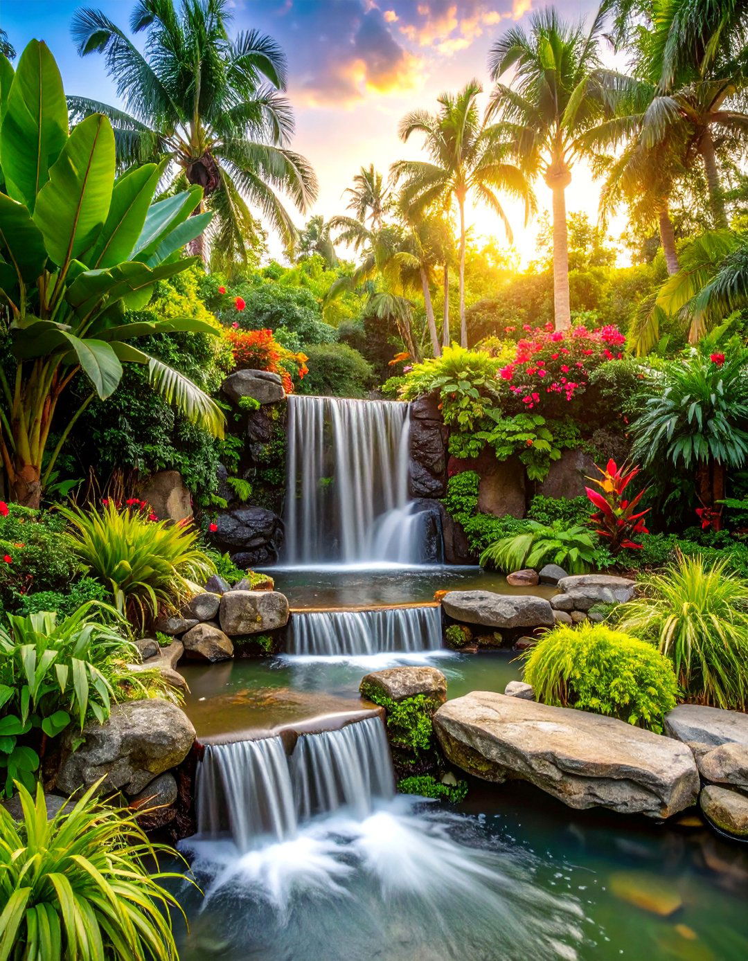 Tropical Paradise Multi Level - 25 Backyard Waterfall Ideas