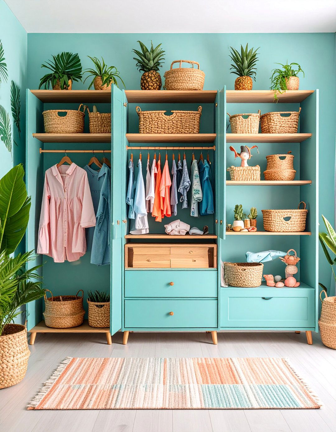 Tropical Paradise Nursery Closet with Palm Prints - 25 Nursery Closet Ideas