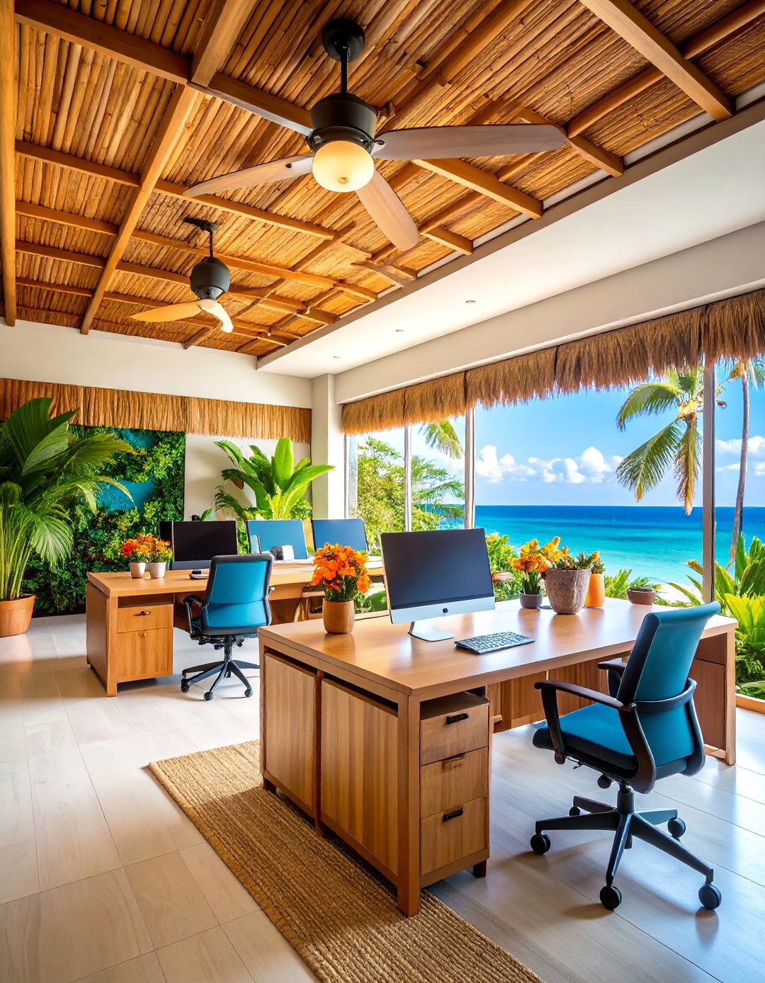 Tropical Paradise Office with Natural Fiber Elements - 25 Home Office for Couples Ideas and Designs