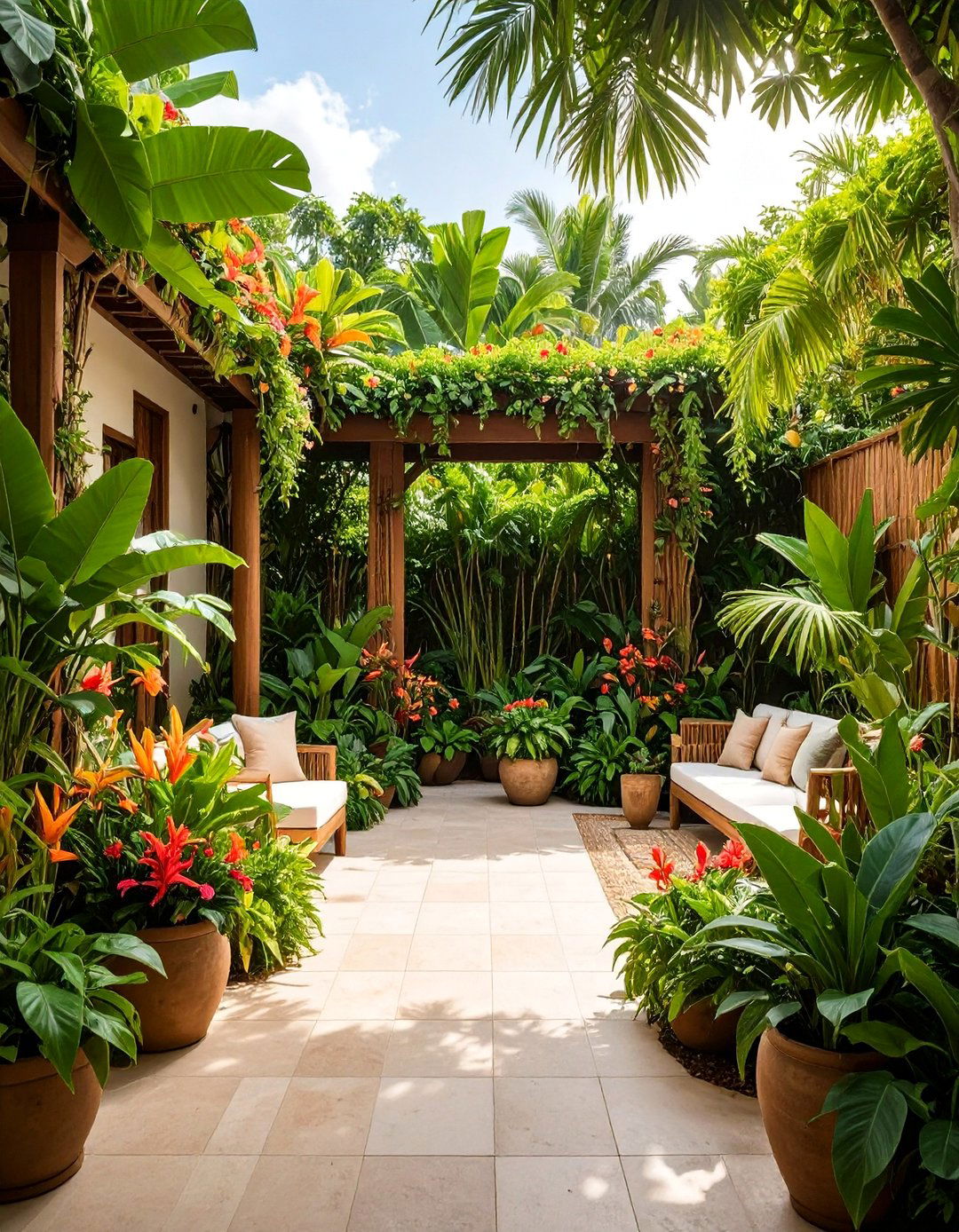 Tropical Paradise Patio with Lush Foliage Plants - 25 Patio Garden Ideas