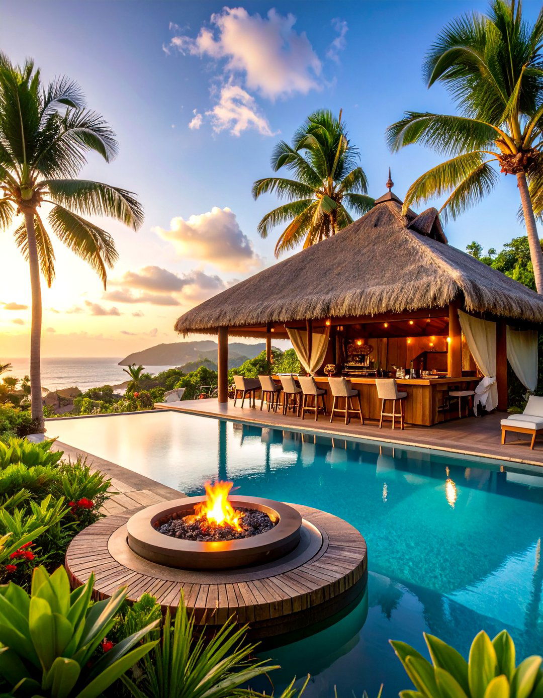 Tropical Paradise Pool Cabana with Tiki Bar Kitchen - 25 Pool House With Outdoor Kitchen Ideas