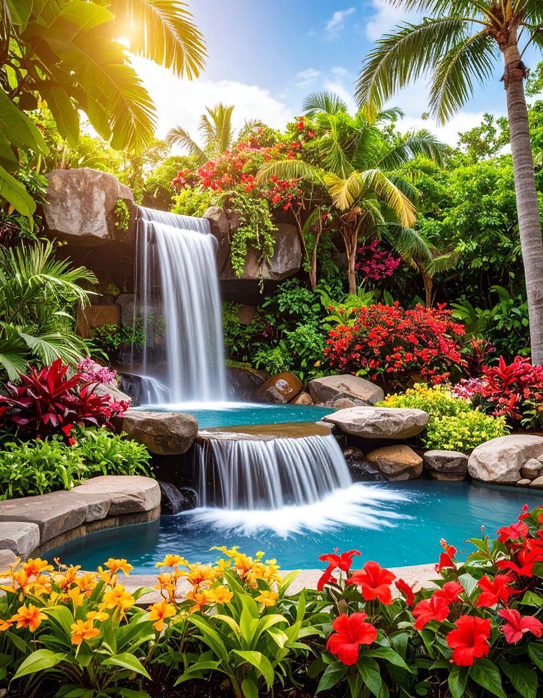 Tropical Paradise Spool with Natural Stone Waterfall - 25 Spool Pool Ideas