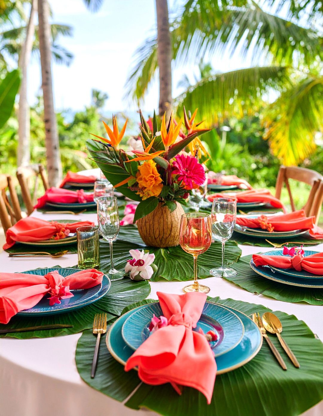 Tropical Paradise Tablescape with Vibrant Greenery - 25 Tablescape Ideas