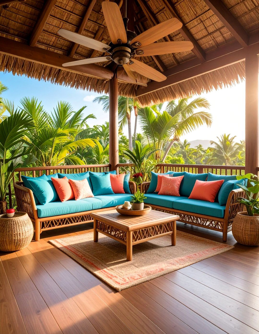 Tropical Paradise Three Season Porch with Palm Plants - 25 Three Season Porch Ideas