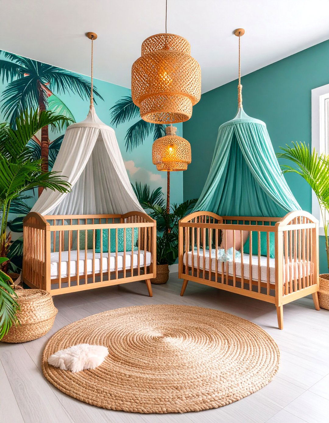 Tropical Paradise Twin Nursery with Island Vibes - 25 Twin Nursery Ideas