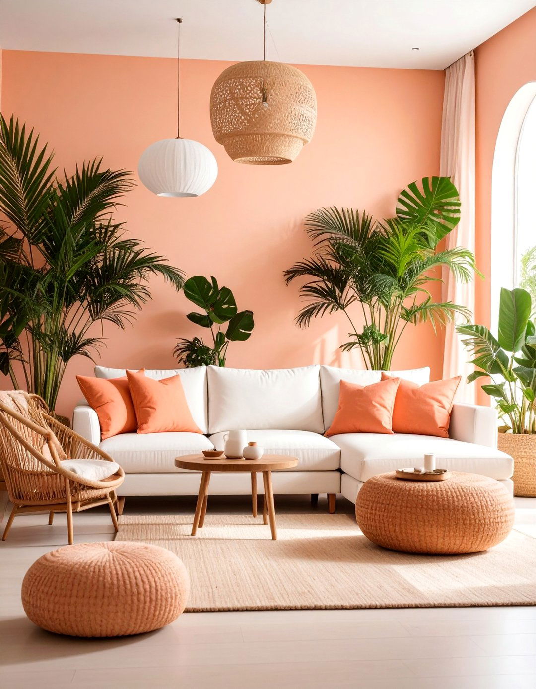 Tropical Pastel Peach and Palm Modern Paradise - 25 Pastel Living Room Ideas
