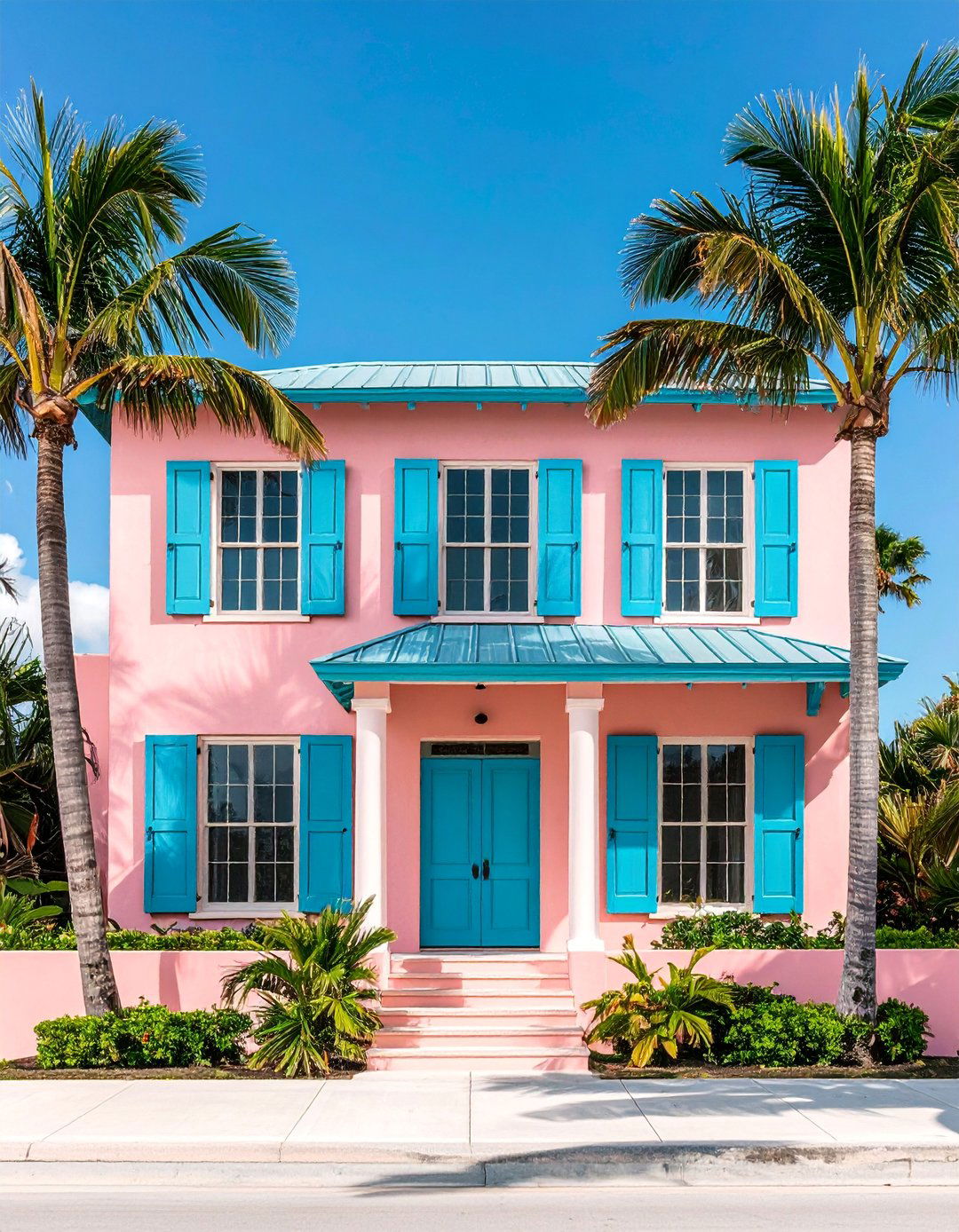 Tropical Pink House Exterior with Turquoise Accents - 25 Pink House Exterior Ideas