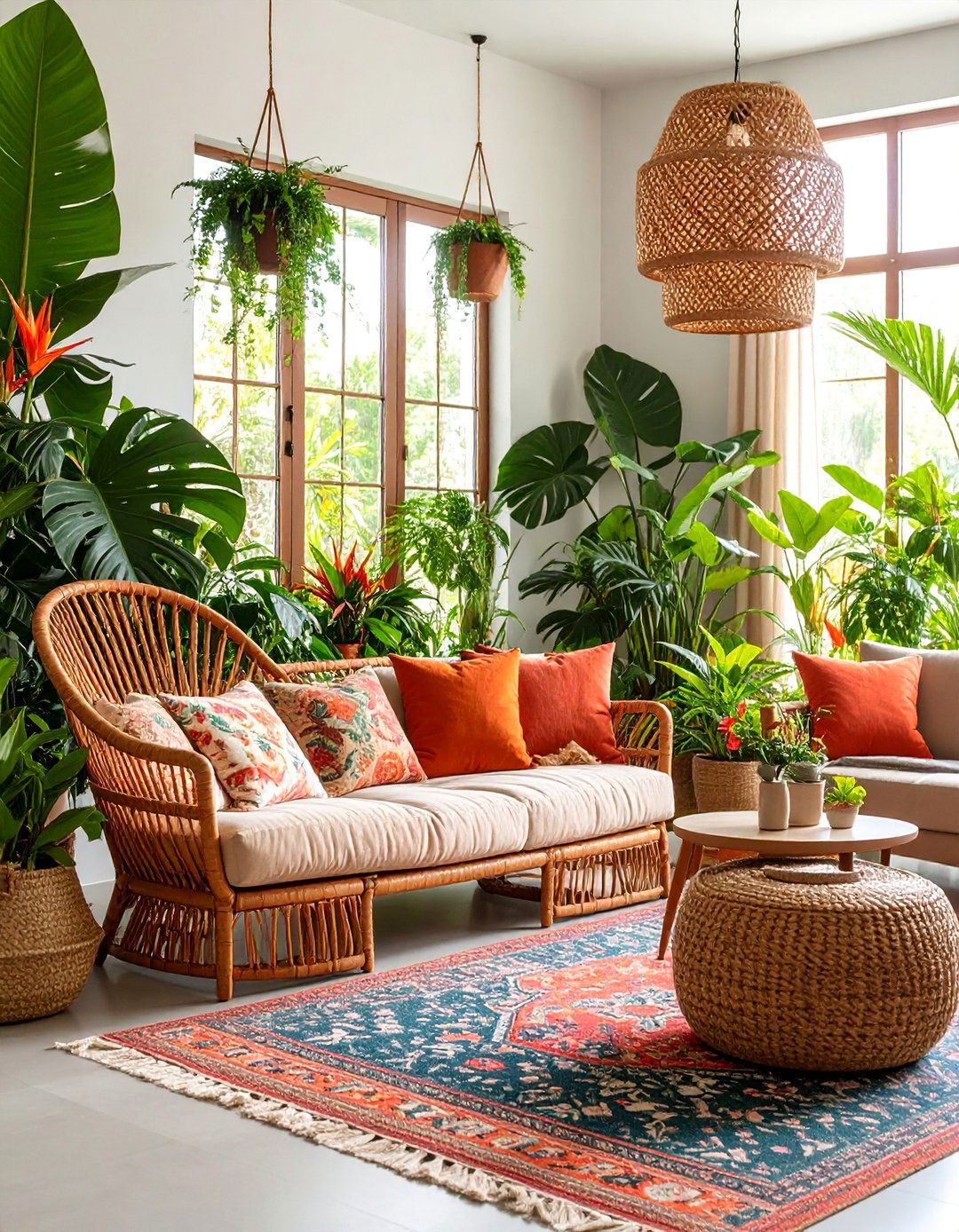 Tropical Plant Paradise Haven - 25 Colorful Boho Living Room Ideas