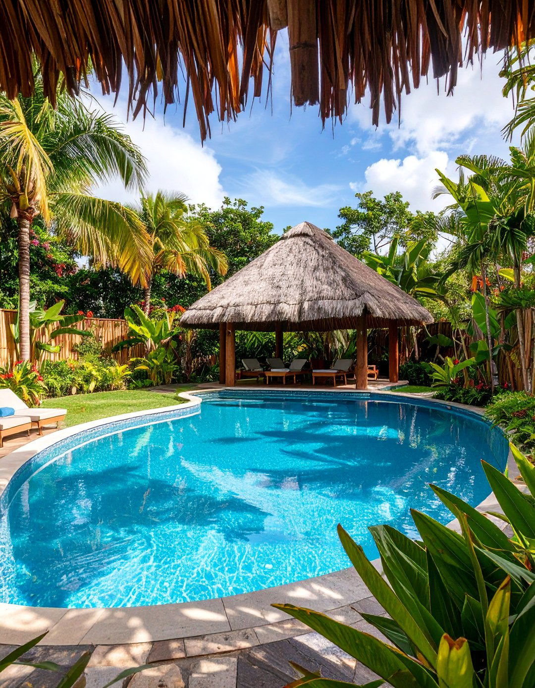 Tropical Plunge Pool with Sunken Seating - 25 Plunge Pool Ideas