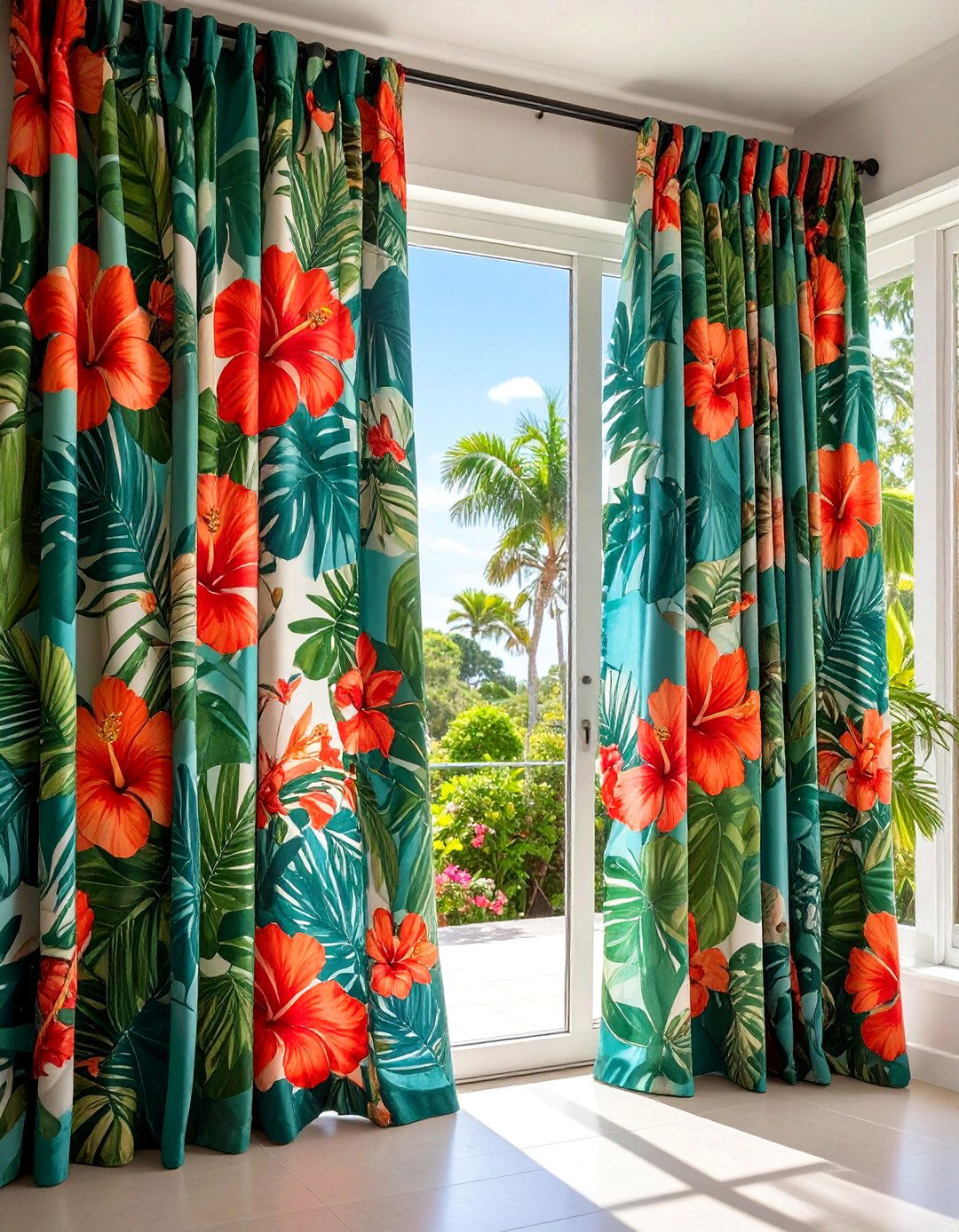 Tropical Print Sliding Curtains - 25 Sliding Door Curtain Ideas