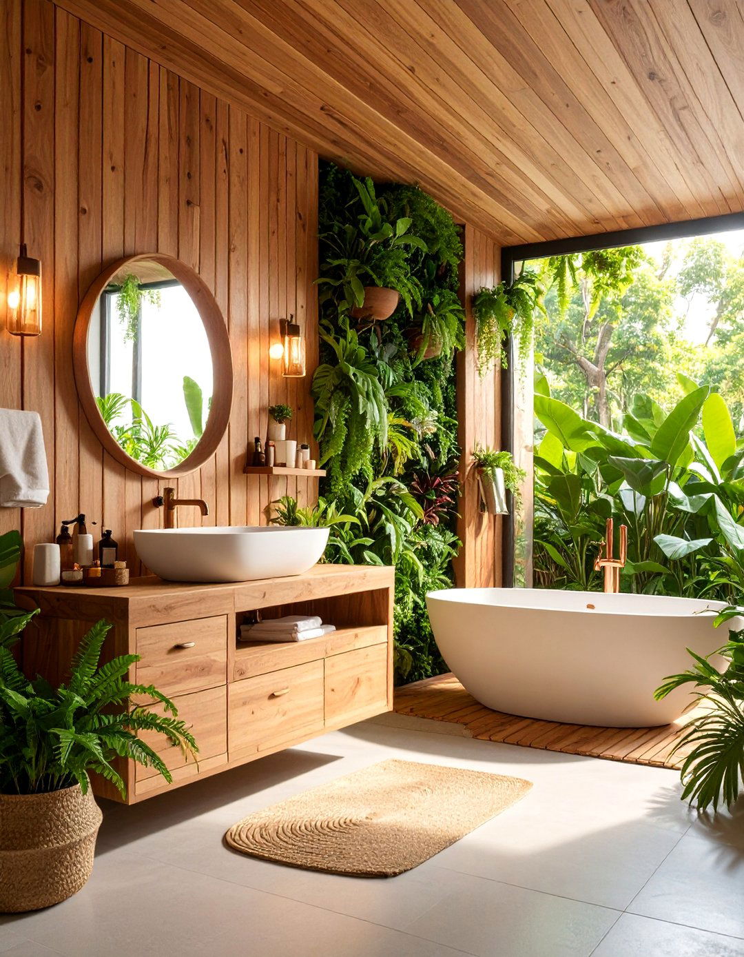 Tropical Rainforest Bathroom with Living Plant Walls - 25 Natural Bathroom Ideas