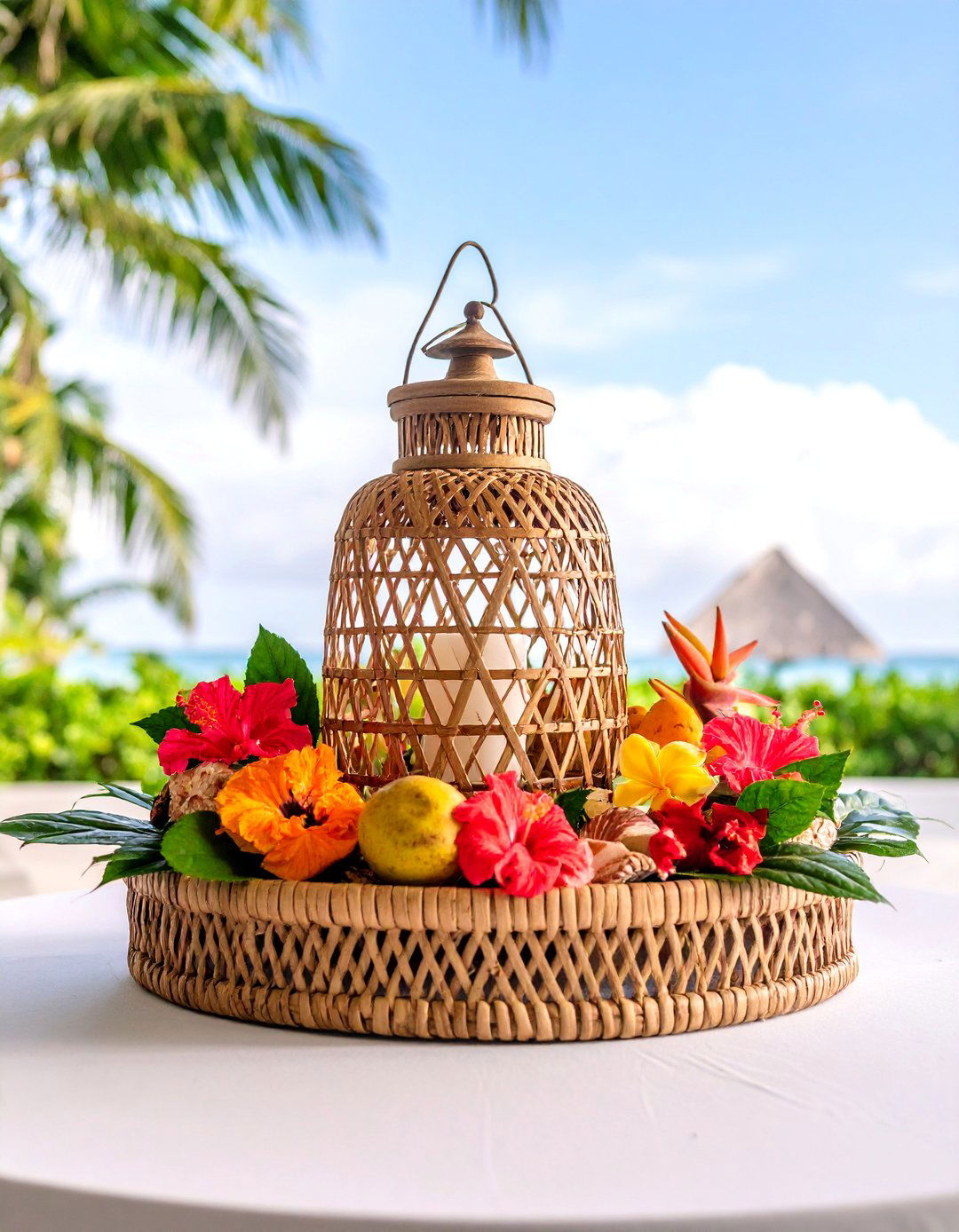 Tropical Rattan Wicker Lantern Centerpiece - 25 Lantern Centerpiece Ideas