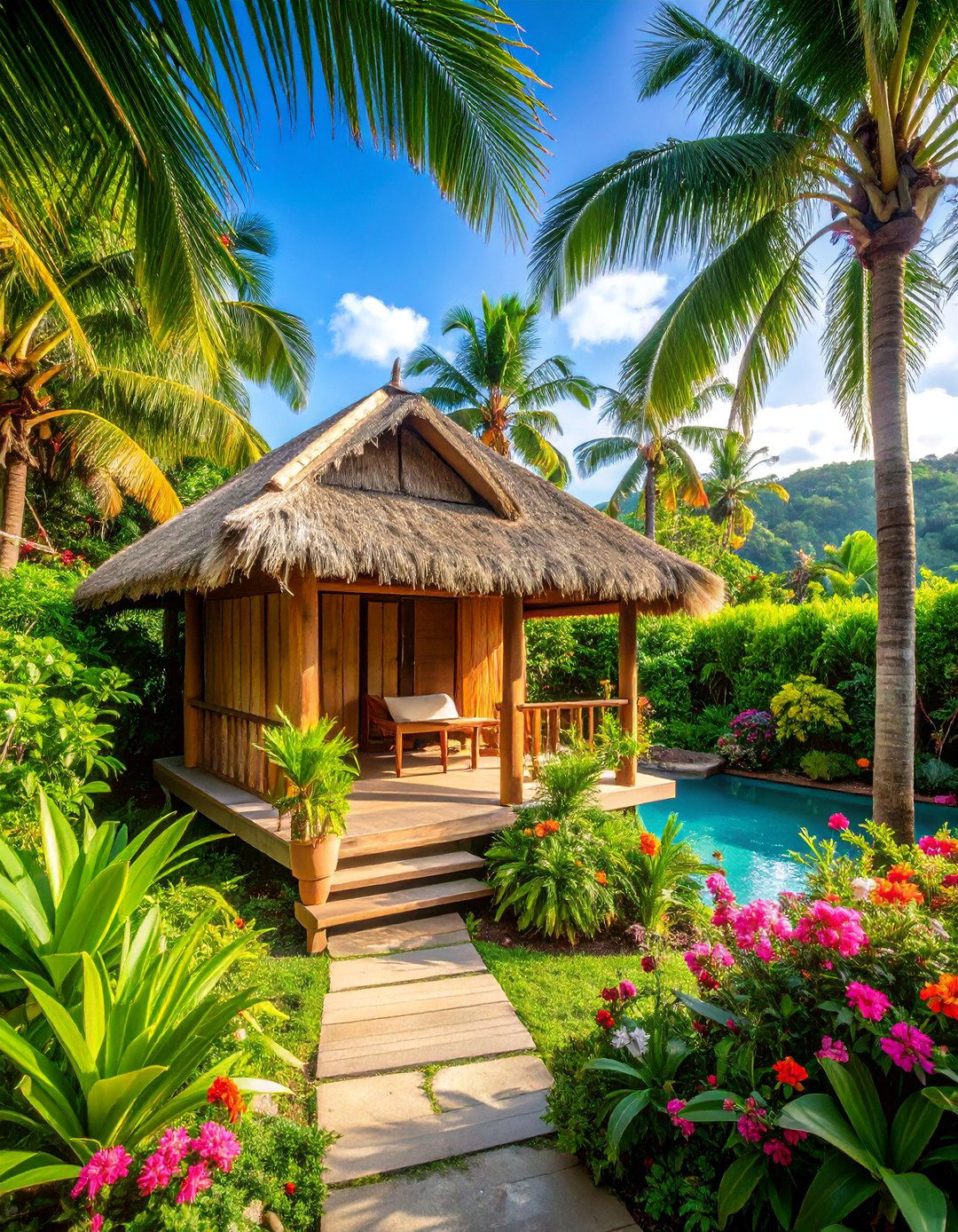 Tropical Resort Guest Bungalow with Thatched Roof - 25 Guest House Ideas