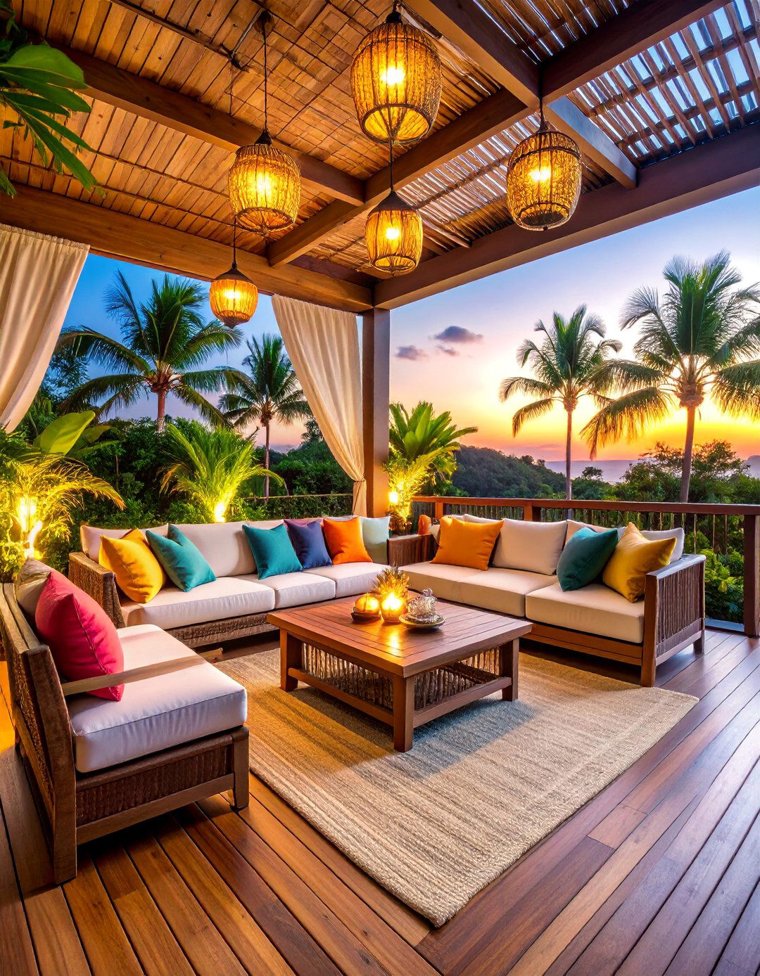 Tropical Screened Deck with Lush Greenery - 25 Screened-in Deck Ideas