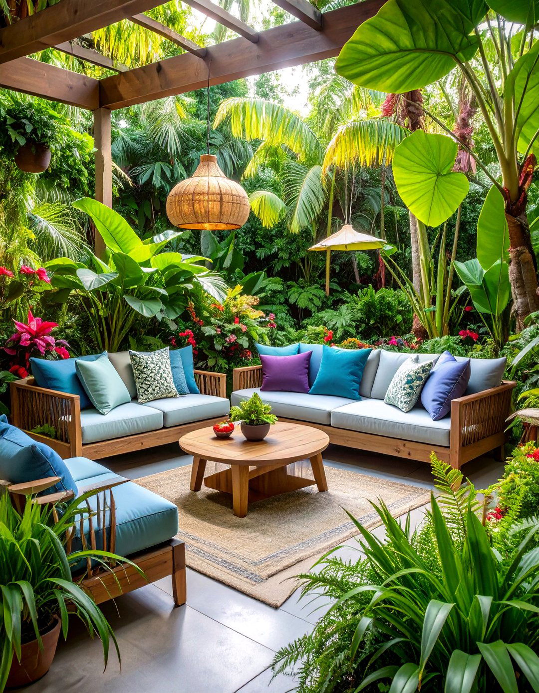Tropical Shade Garden Oasis with Cool Plant Palette - 25 Tropical Landscape Ideas