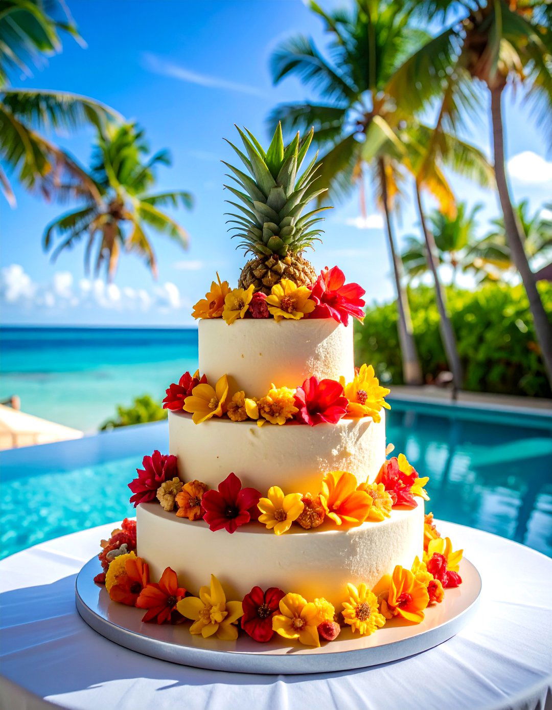 Tropical Small Wedding Cake with Pineapple Details - 25 Small Wedding Cake Ideas