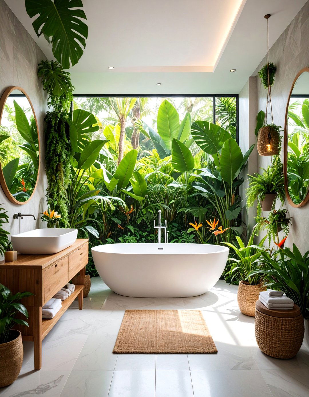 Tropical Spa Bathroom with Jungle Vibes - 25 Greenhouse Bathroom Ideas