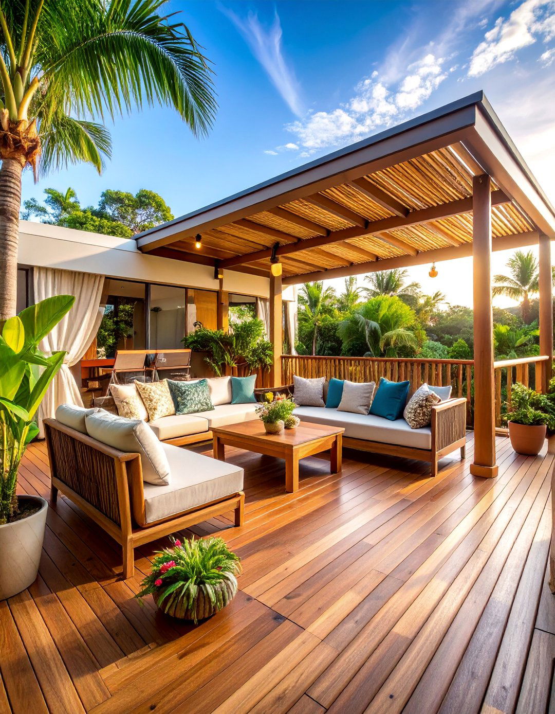 Tropical Style Deck with Bamboo and Natural Elements - 25 Mobile Home Deck Ideas