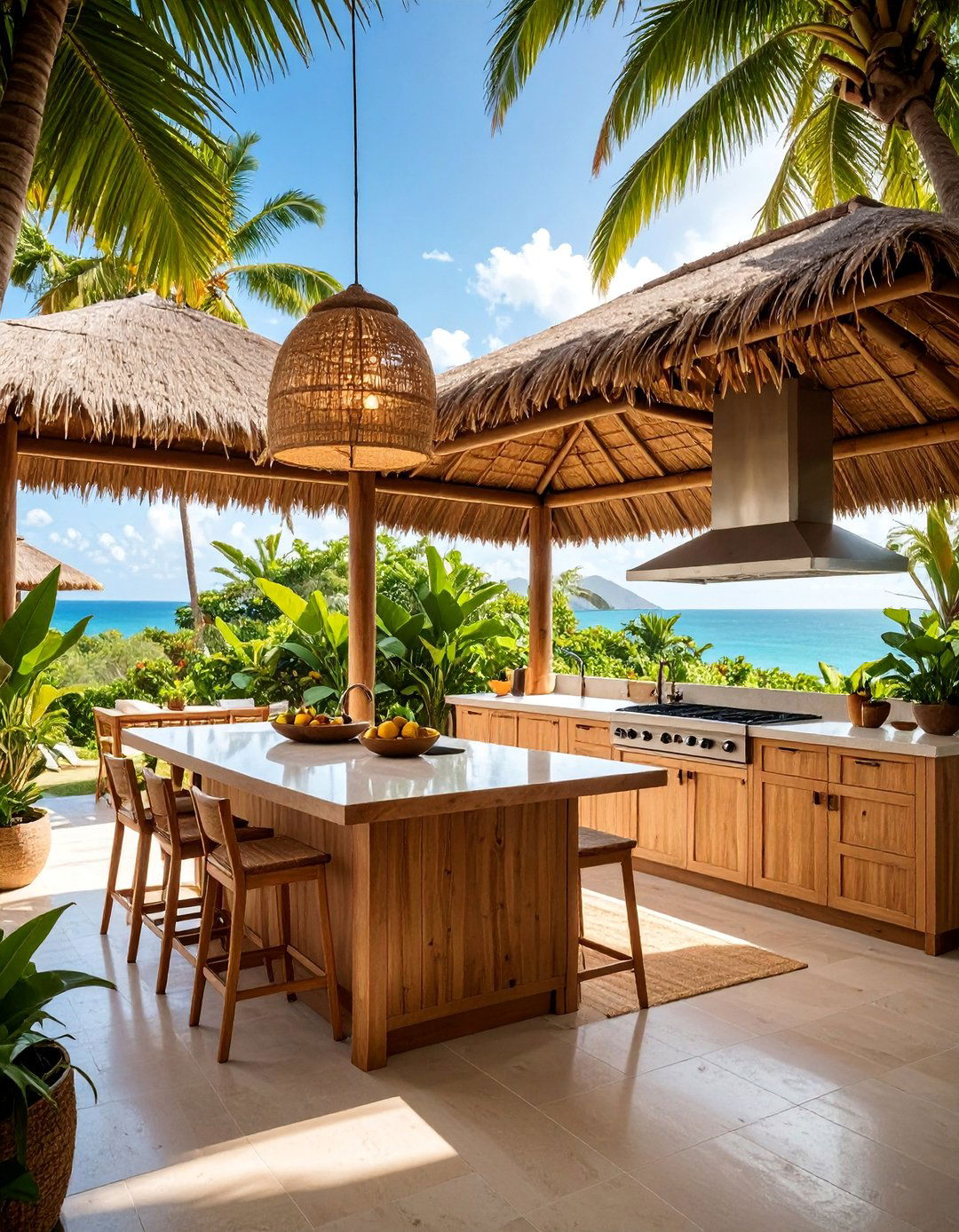 Tropical Summer Kitchen with Bamboo and Teak Accents - 25 Summer Kitchen Ideas
