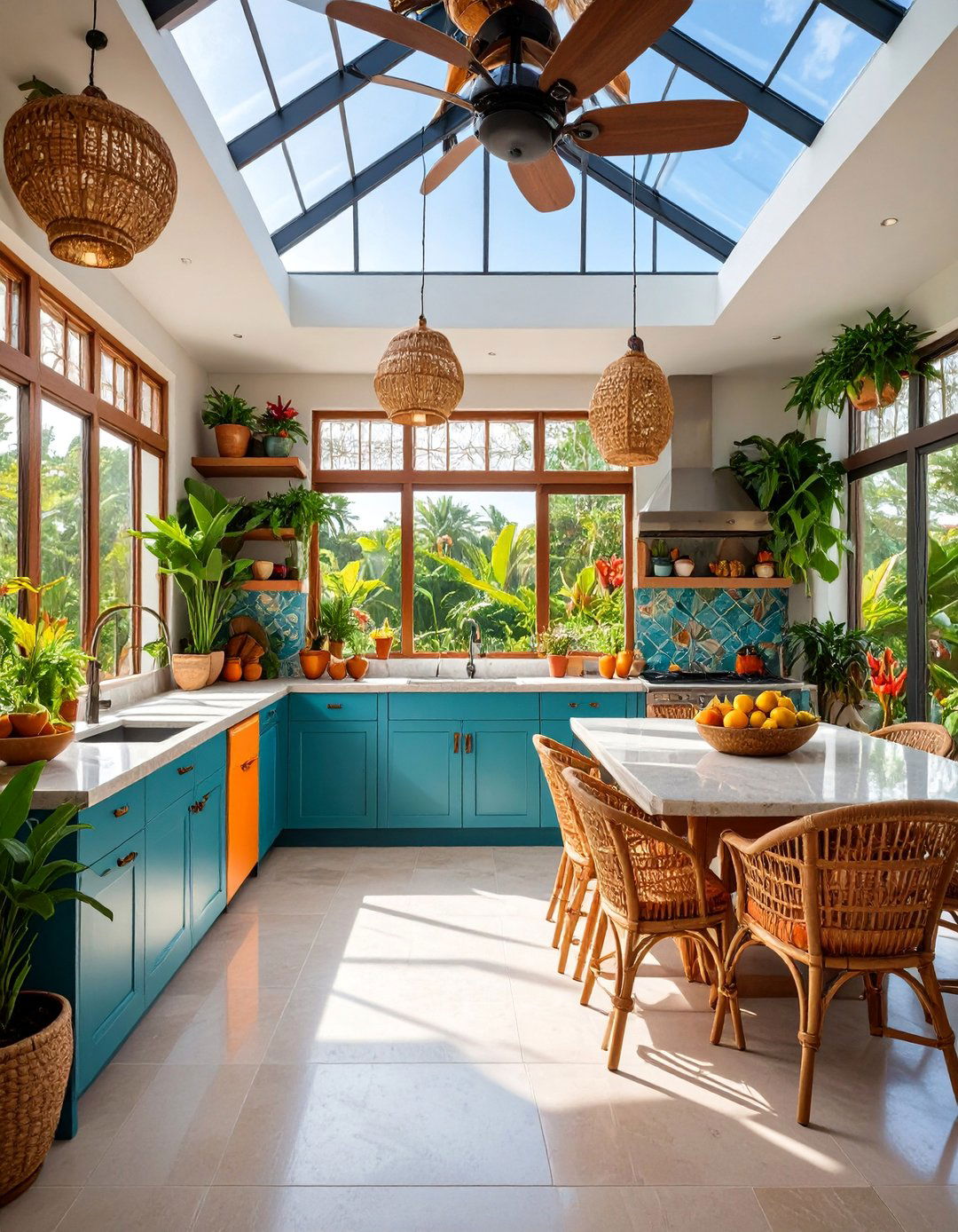 Tropical Sunroom Kitchen with Natural Ventilation - 25 Sunroom Kitchen Ideas