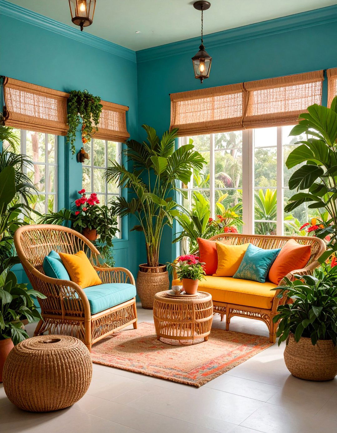 Tropical Sunroom with Olive Green Wainscoting - 25 Olive Green Accent Wall Ideas