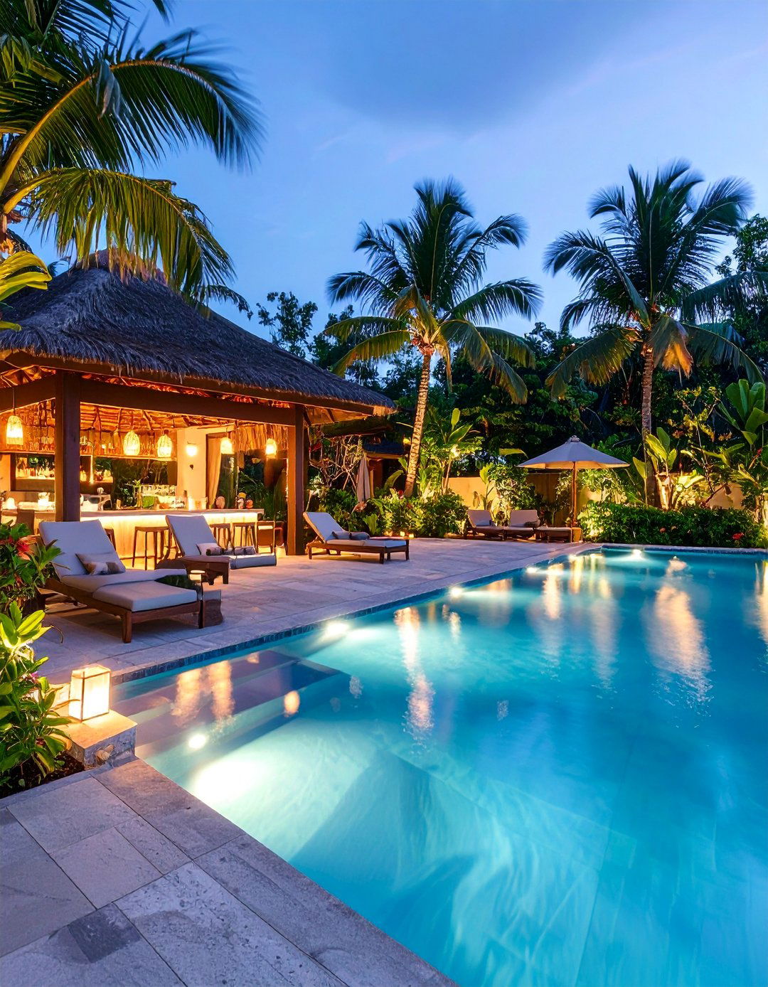 Tropical Swimming Pool Deck with Resort Style Landscaping - 25 Tropical Landscape Ideas