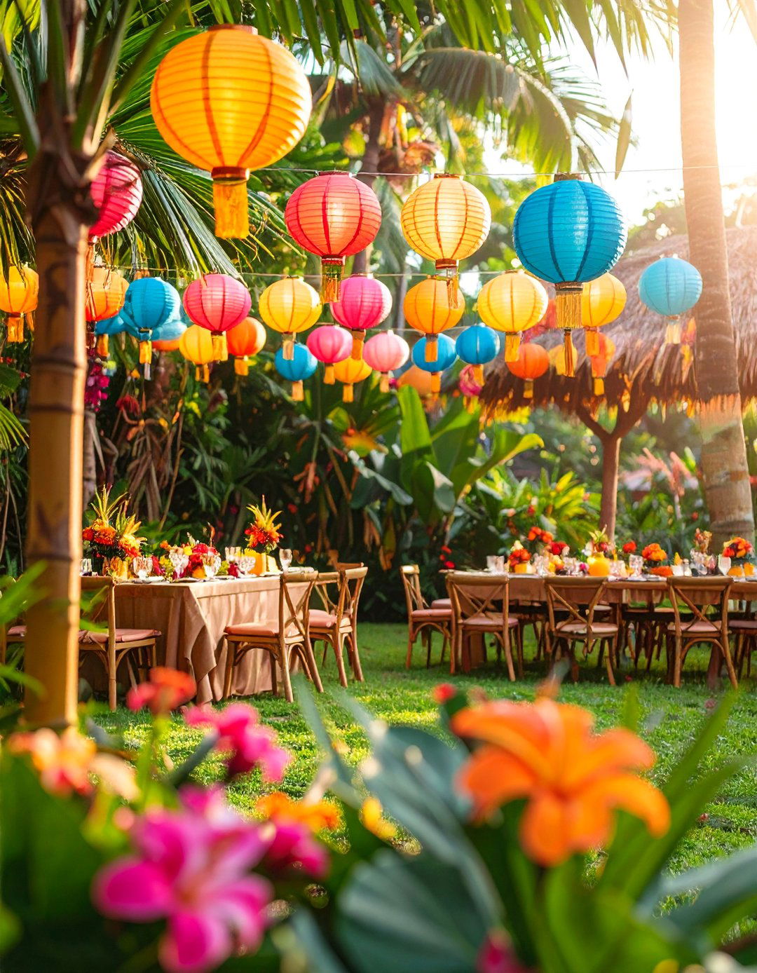 Tropical Tiki Garden Party with Palm Fronds - 25 Garden Party Ideas