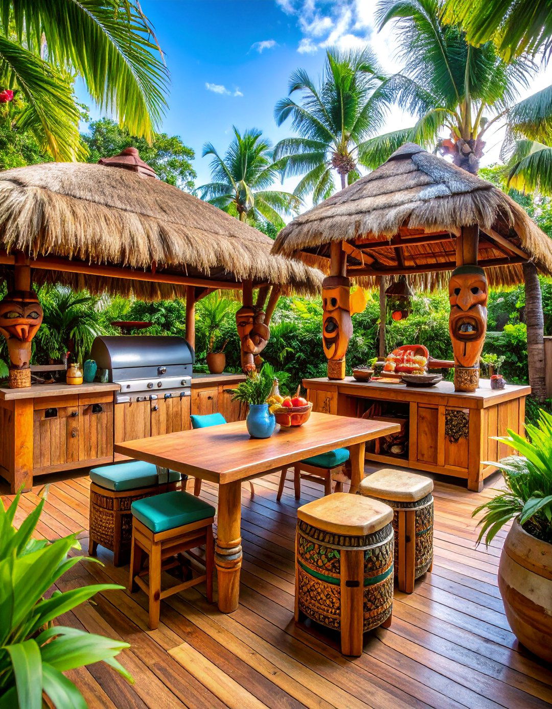 Tropical Tiki Grill Station with Bamboo Construction - 25 Grill Station Ideas