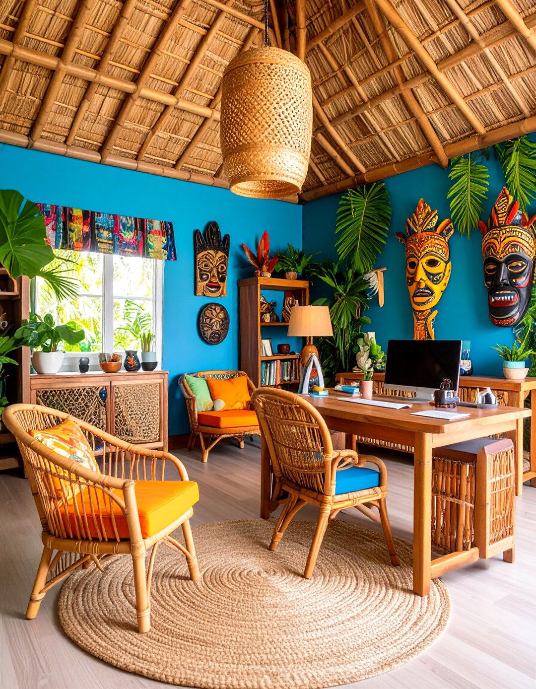 Tropical Tiki Home Office with Island Paradise Elements - 25 Home Office Ideas for Him