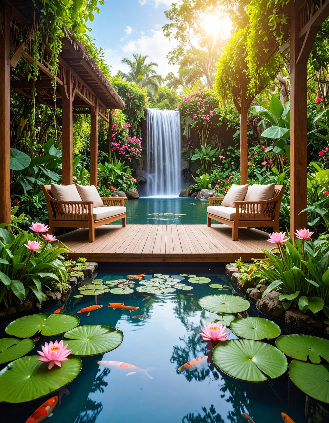 Tropical Water Garden Paradise with Aquatic Plant Focus - 25 Tropical Landscape Ideas