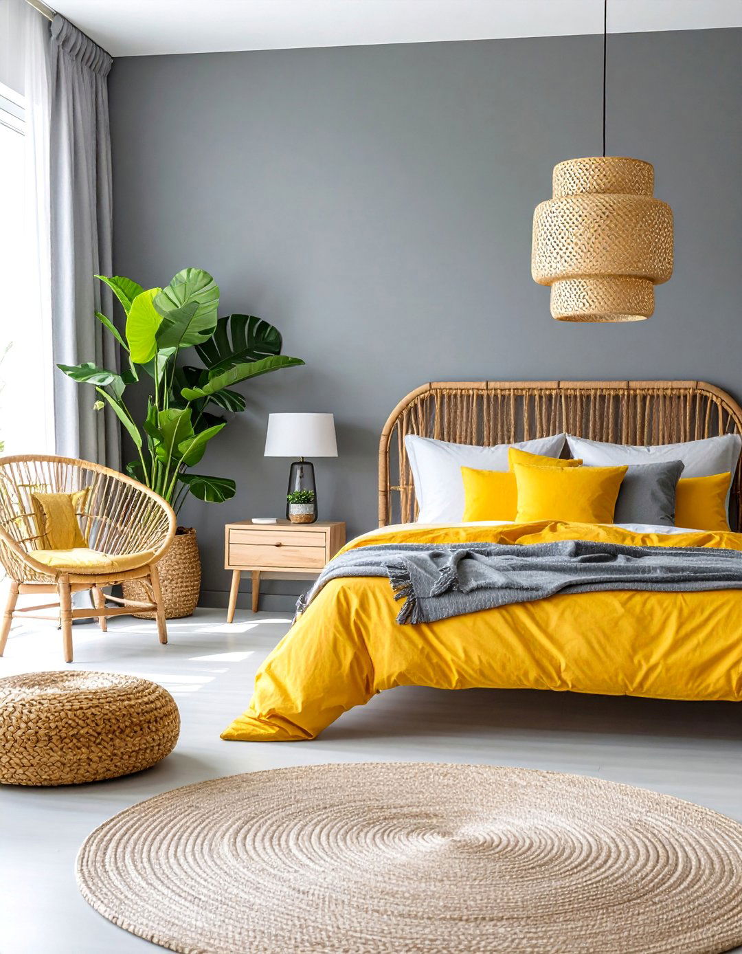 Tropical Yellow and Grey Bedroom Oasis - 25 Yellow and Grey Bedroom Ideas