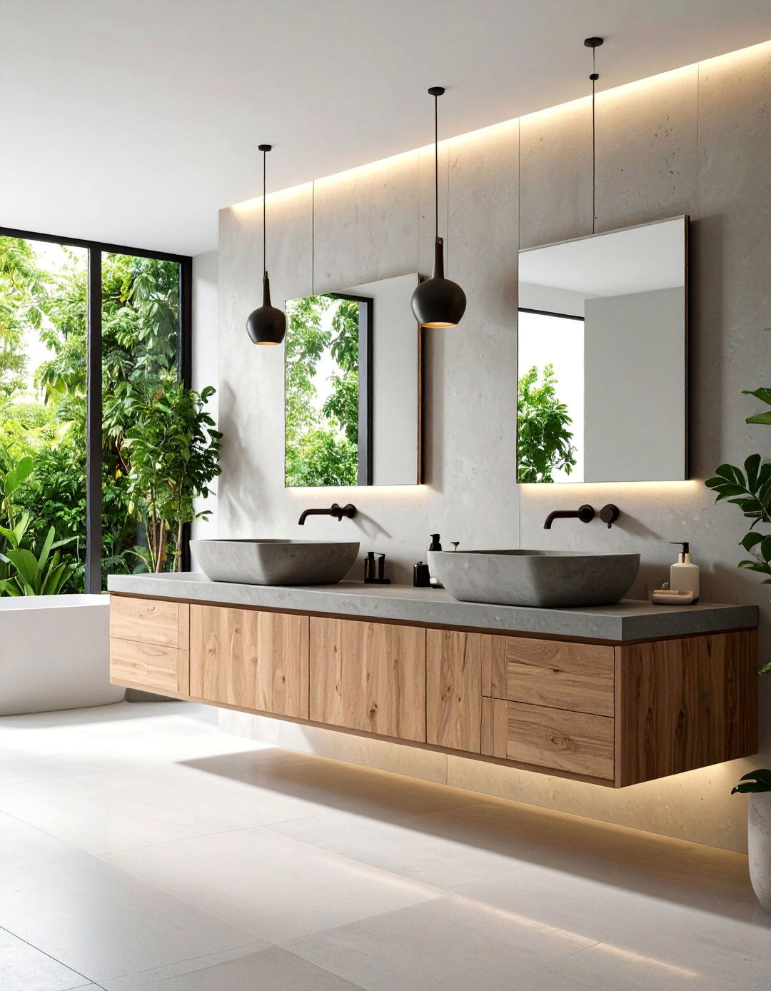 Trough Style Concrete Sink - 25 Concrete Bathroom Ideas