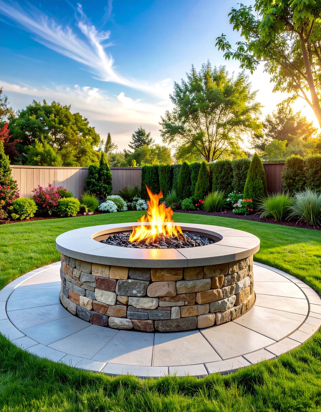 Truck Rim Fire Pit with Flagstone Surround Platform - 25 Truck Rim Fire Pit Ideas